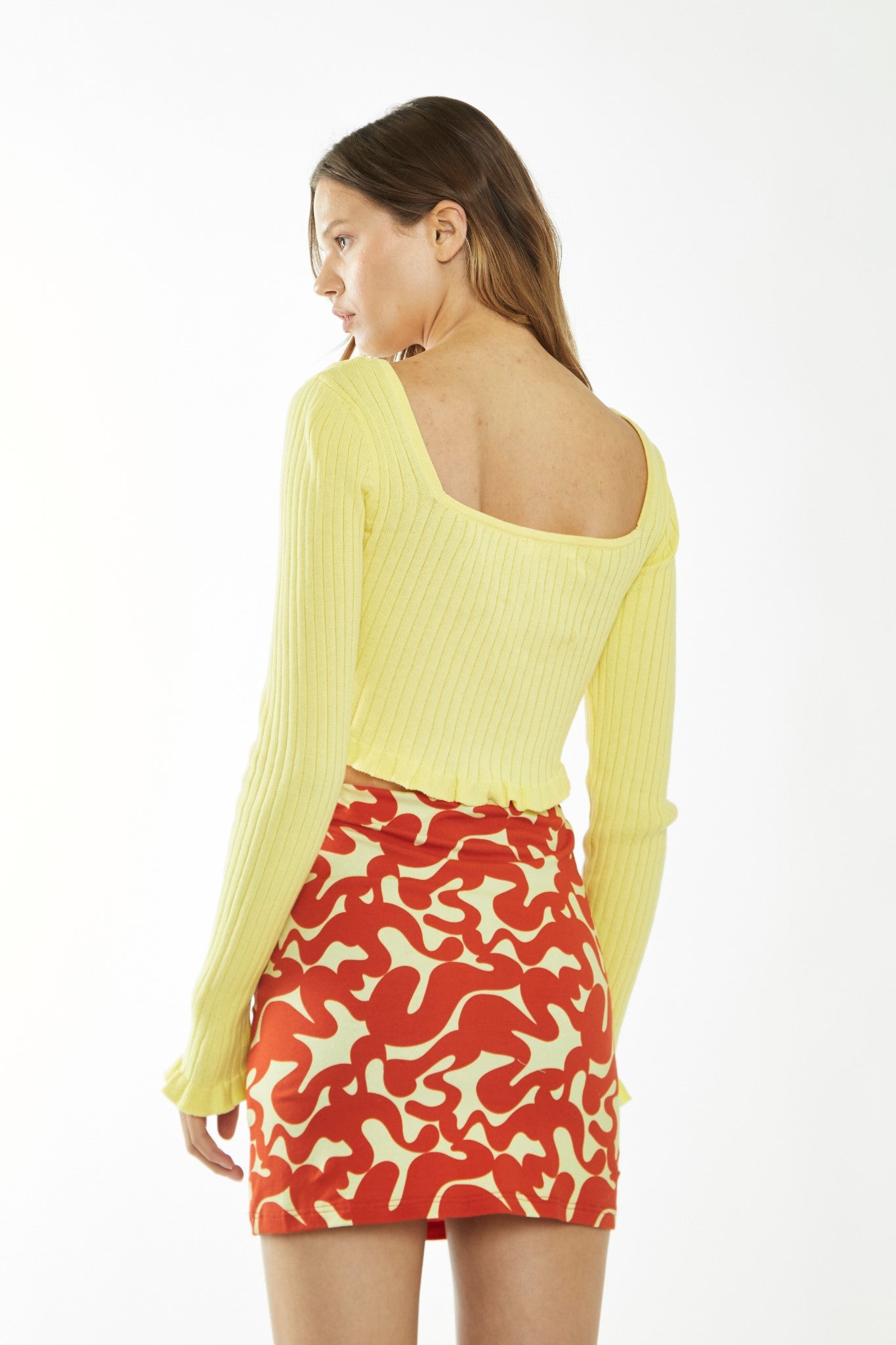 Banana-Yellow Square Neck Crop-Top