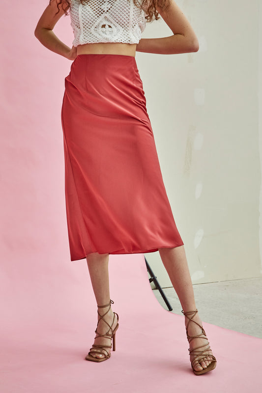 Glamorous Dark Rose Bias-cut Midi Skirt