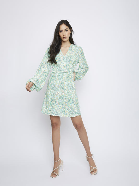 Green Paisley Wrap Dress