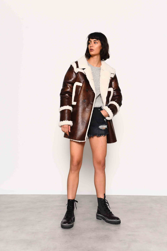 Glamorous Brown Faux Leather Shearling Jacket