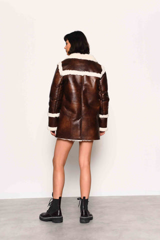 Glamorous Brown Faux Leather Shearling Jacket