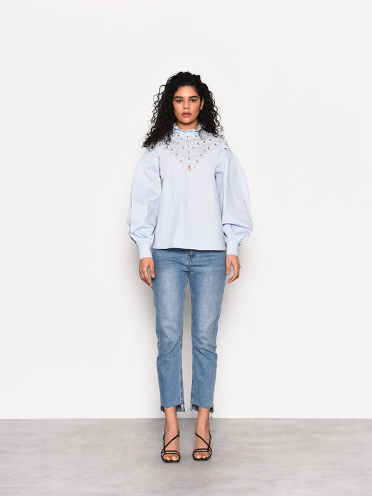 Glamorous Light Blue Puff Sleeve Blouse