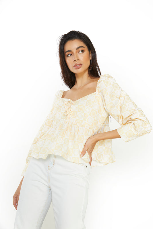 Glamorous Sunflower Check Sweetheart Peplum Blouse.
