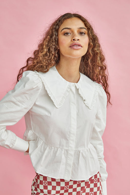 Glamorous Off White Scalloped Hem Babydoll Top