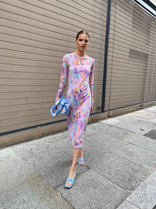 Multi Blurred Print Midi Dress