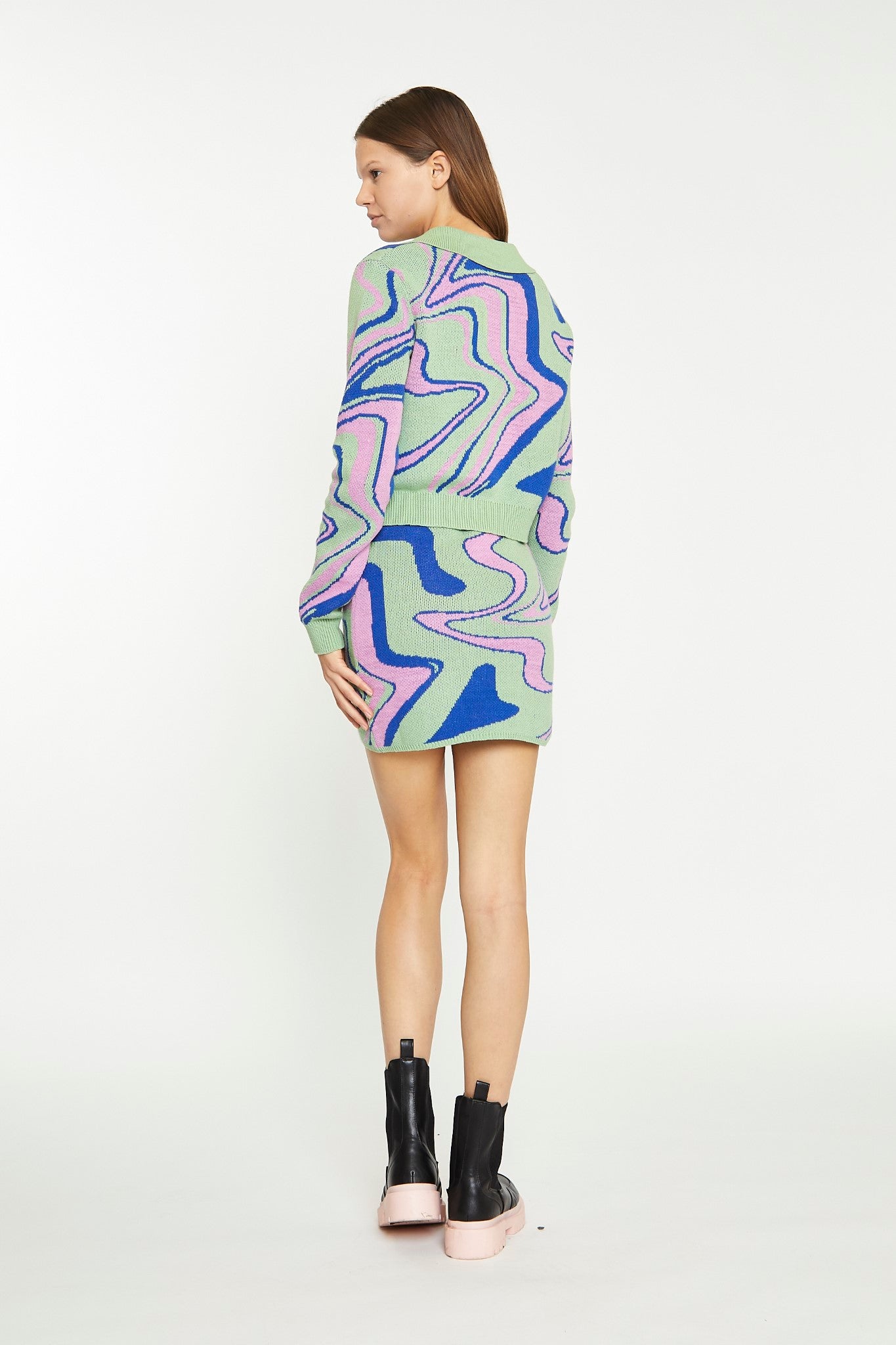 Marble Intarsia Cropped Cardigan