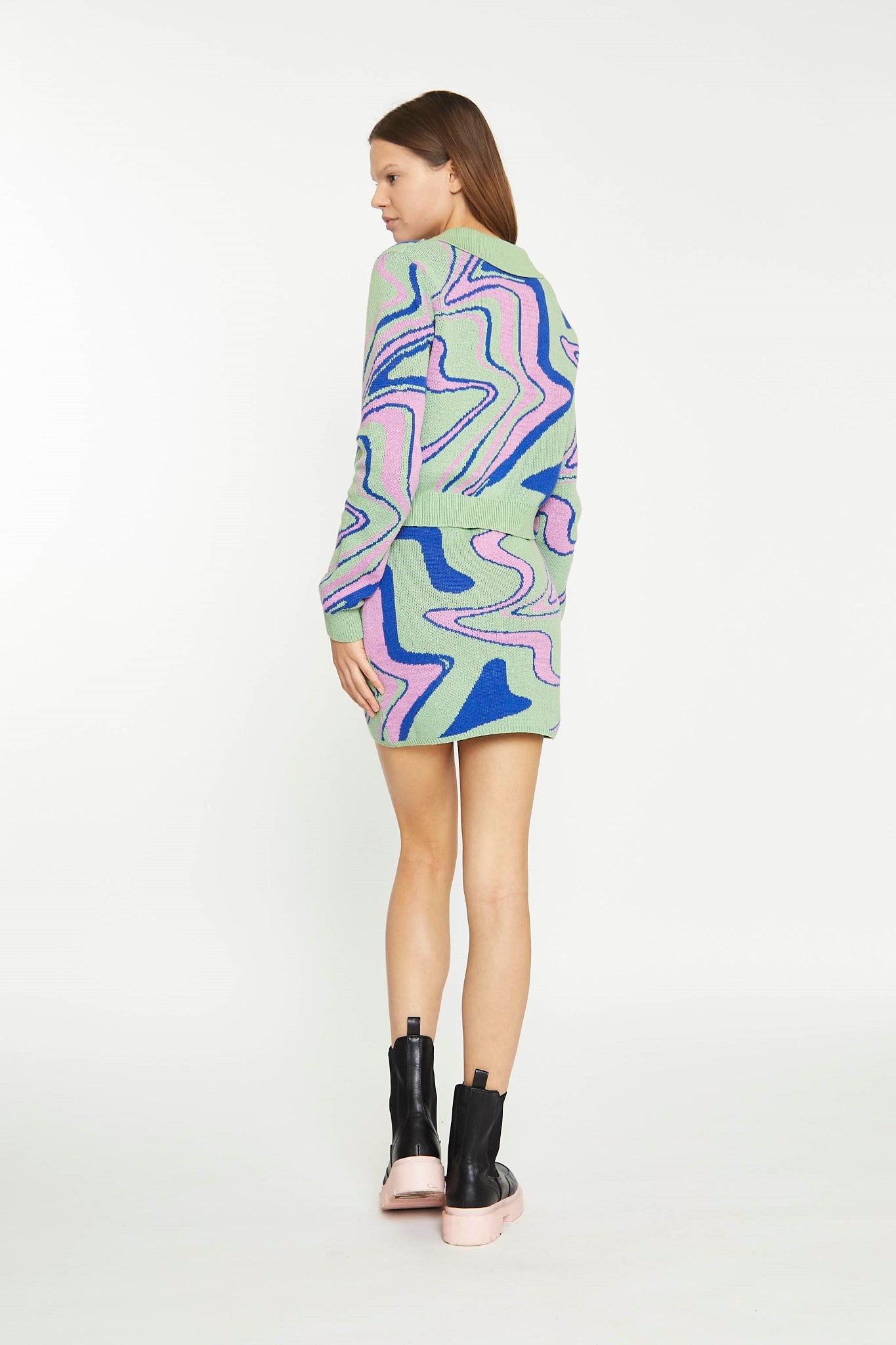 Marble Intarsia Knitted Mini Skirt