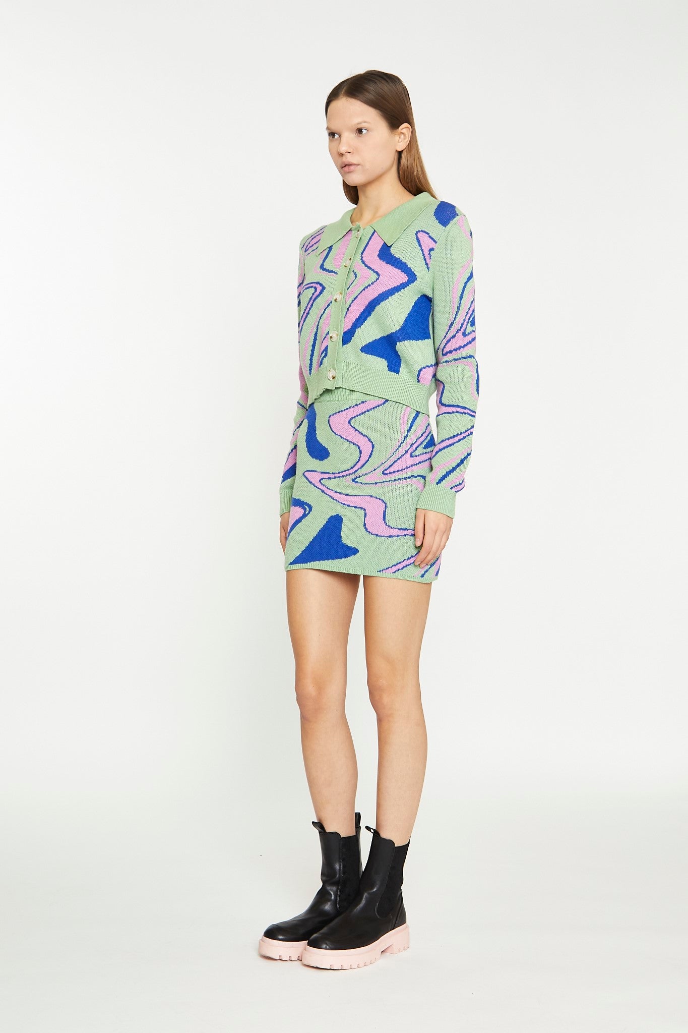 Marble Intarsia Knitted Mini Skirt