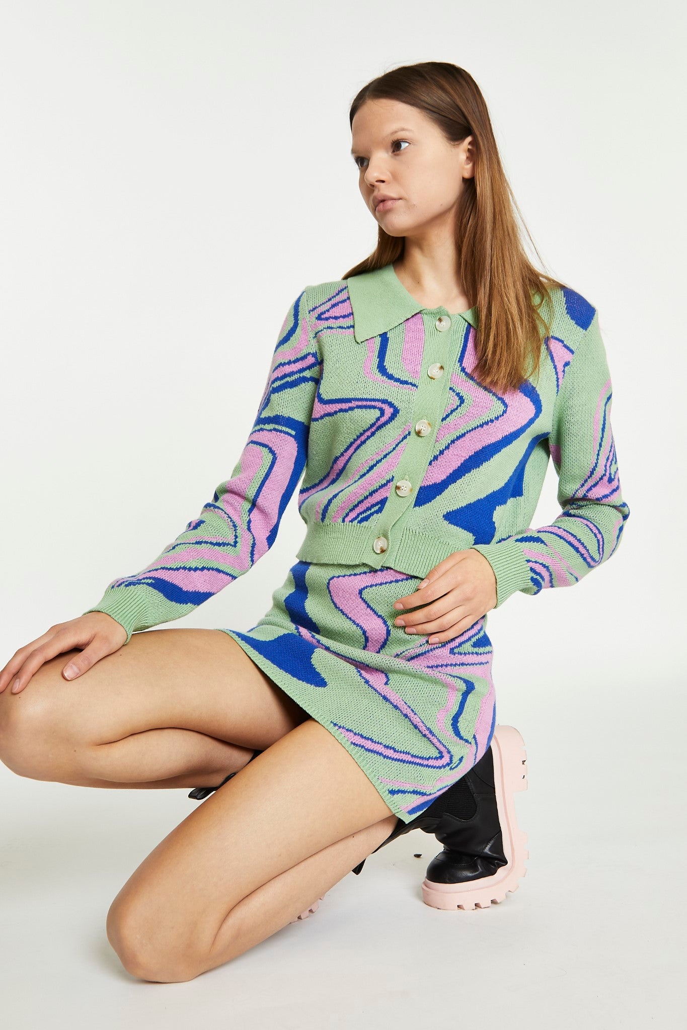 Marble Intarsia Knitted Mini Skirt