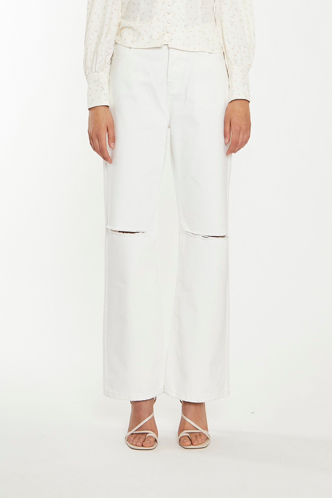 Off White Straight-Leg Ripped Jeans