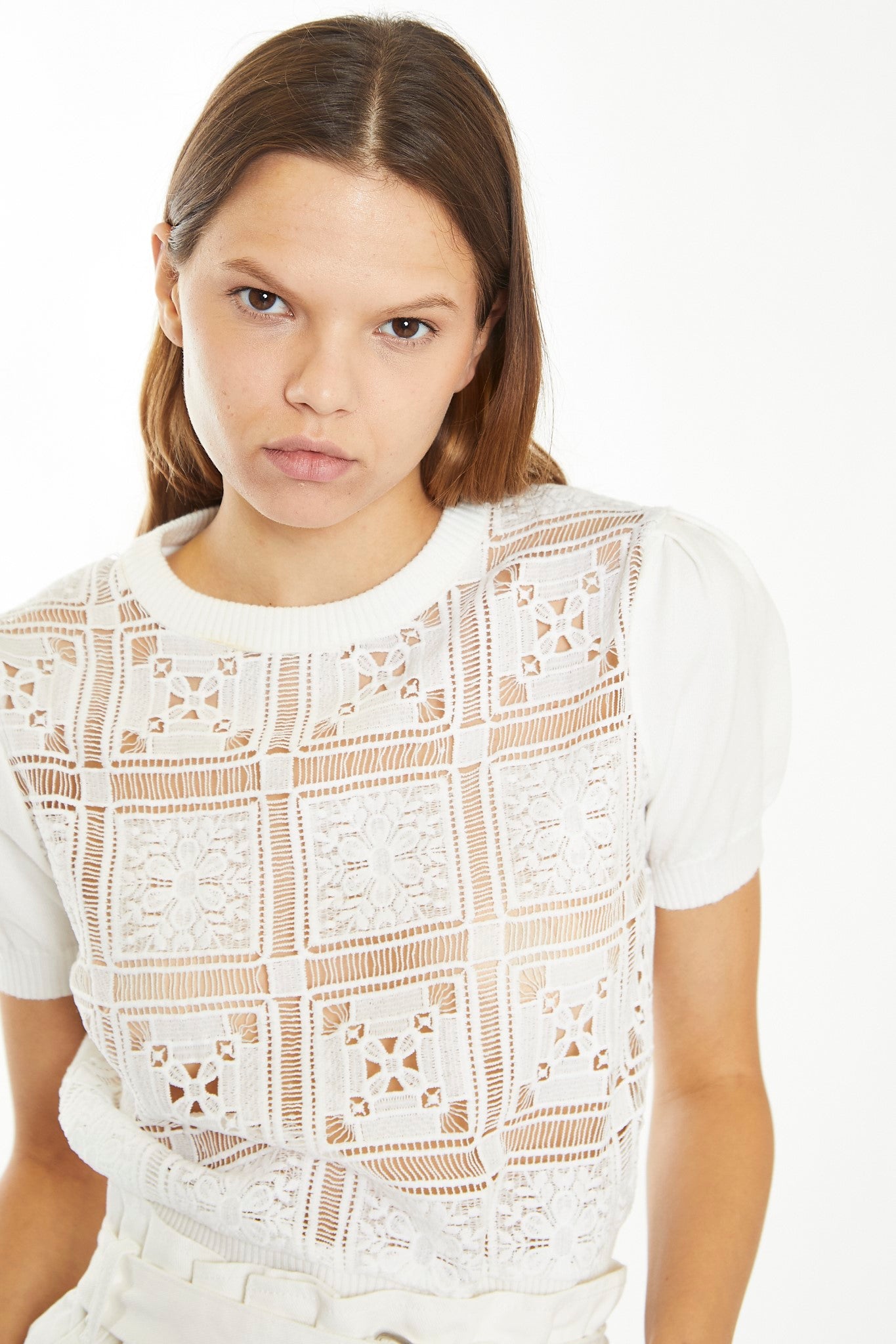 Off White Crochet Knit Top