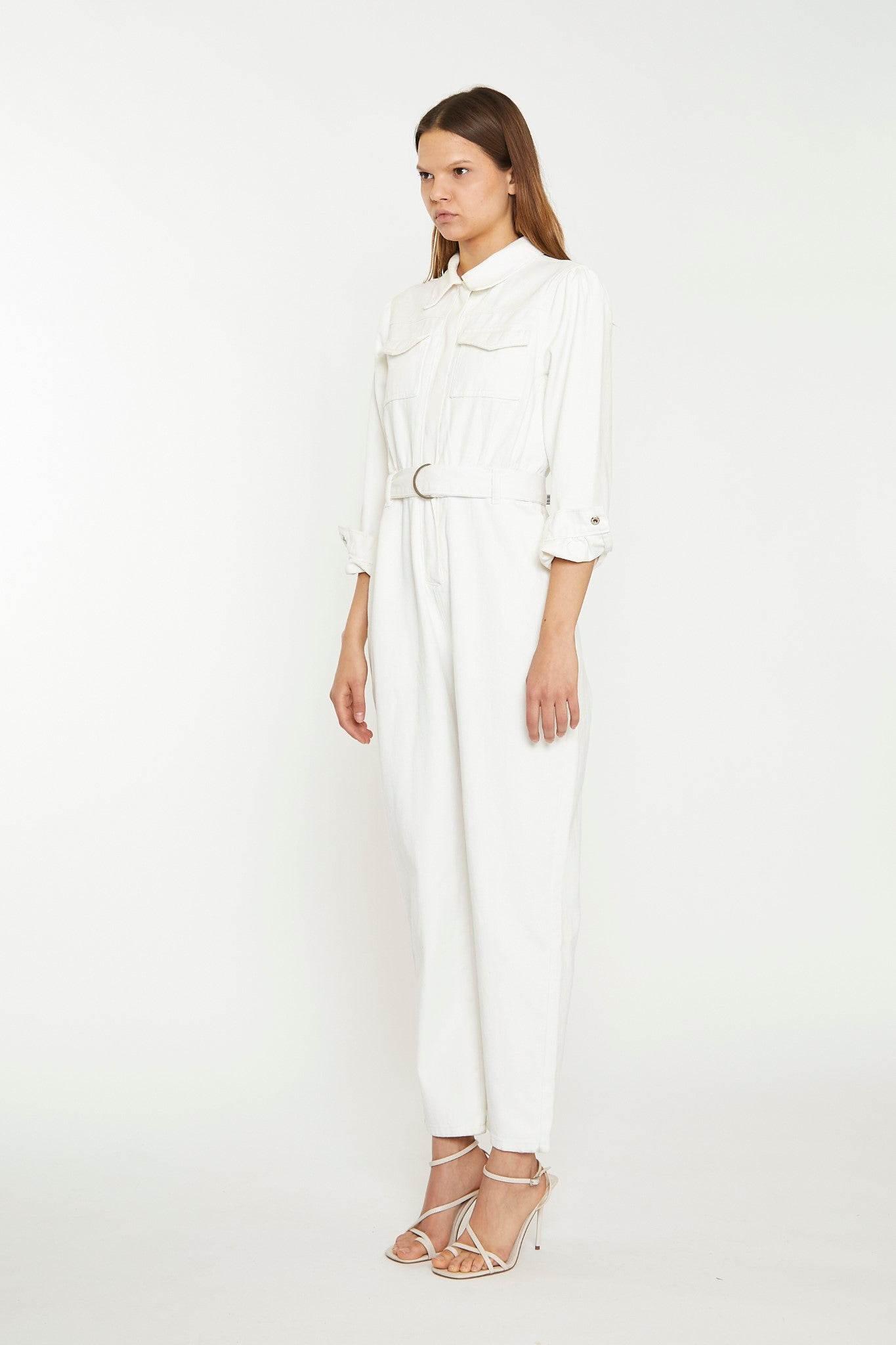 Off White Belted Denim Jumpsuit