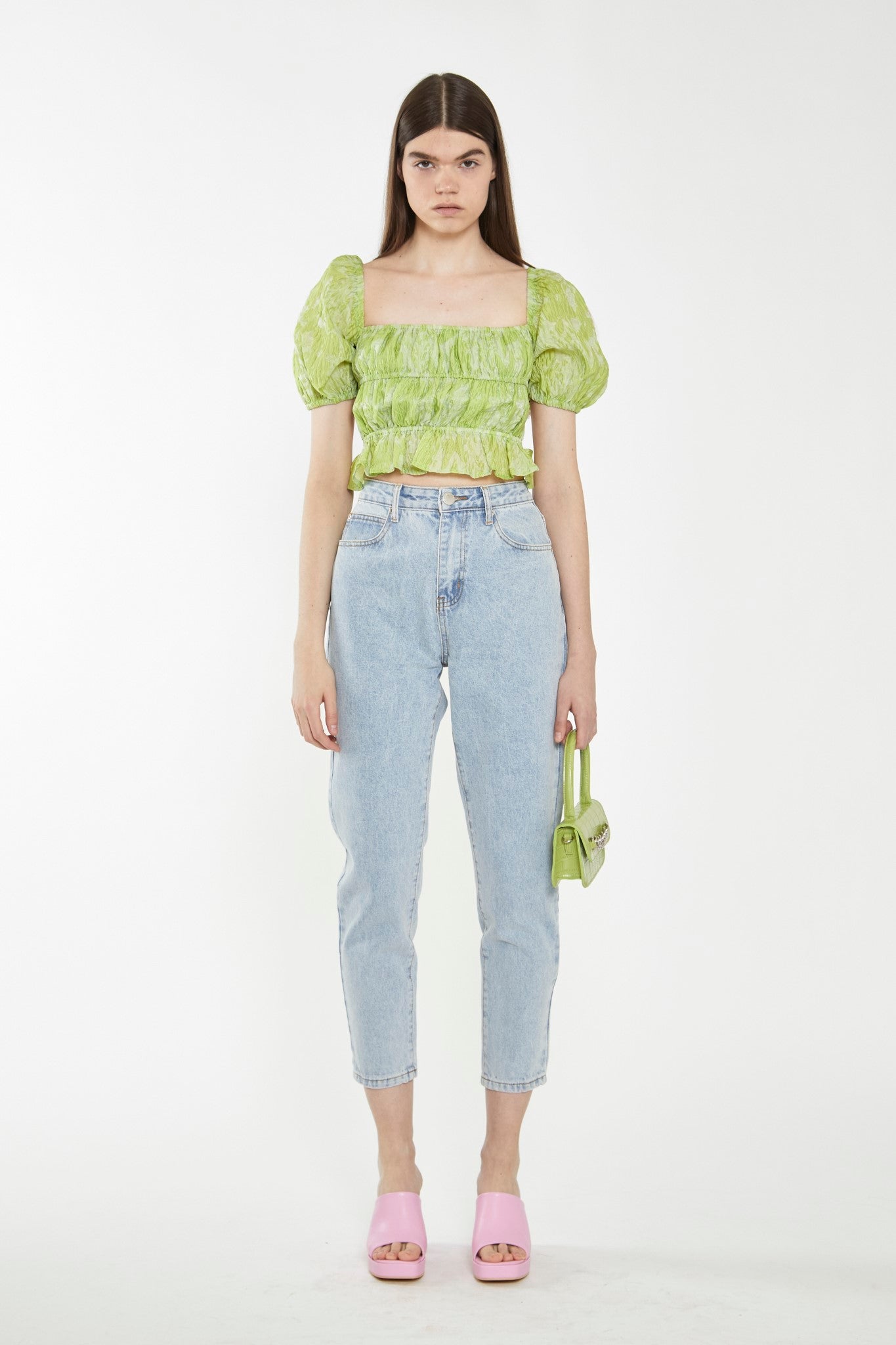 Lime Organza Jacquard Open-Back Top