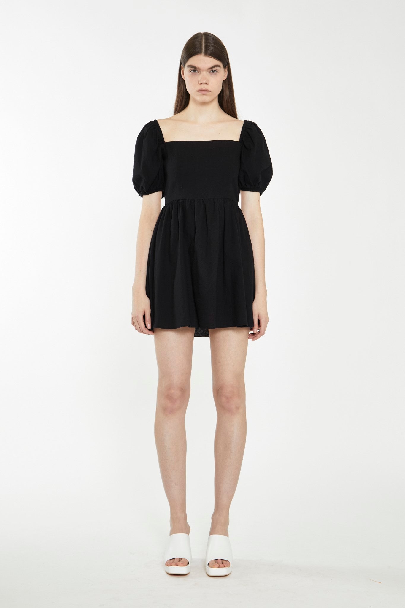 Black Open-Back Babydoll Mini Dress