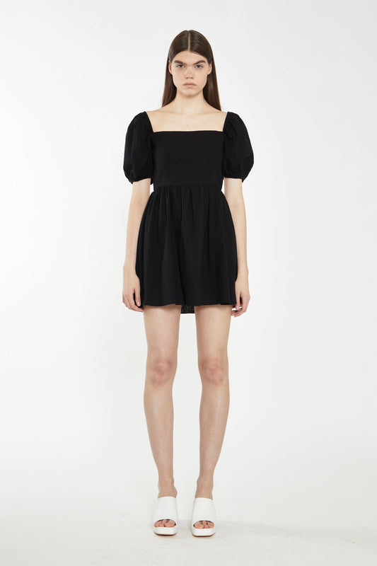 Black Open-Back Babydoll Mini Dress