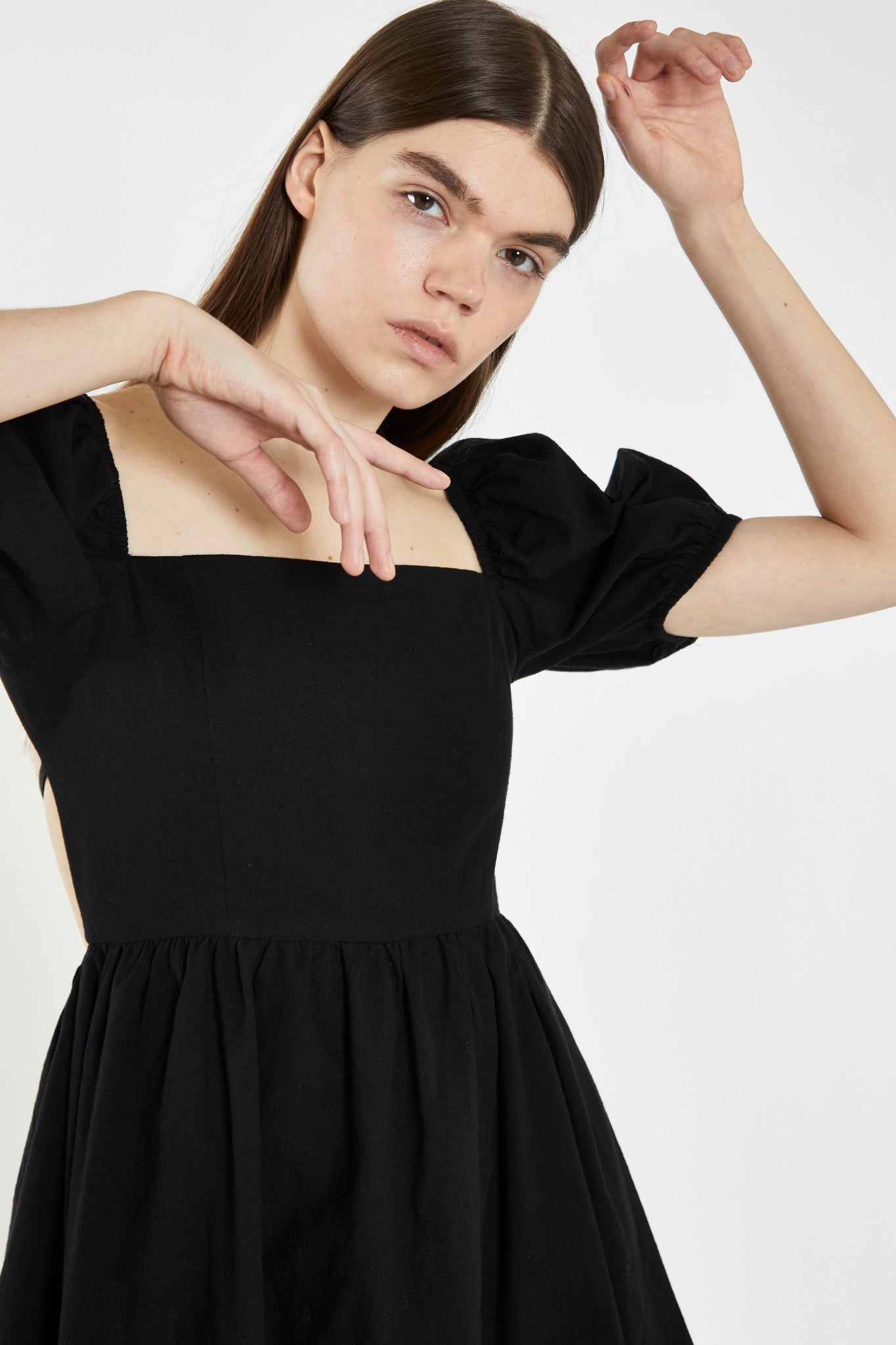 Black Open-Back Babydoll Mini Dress