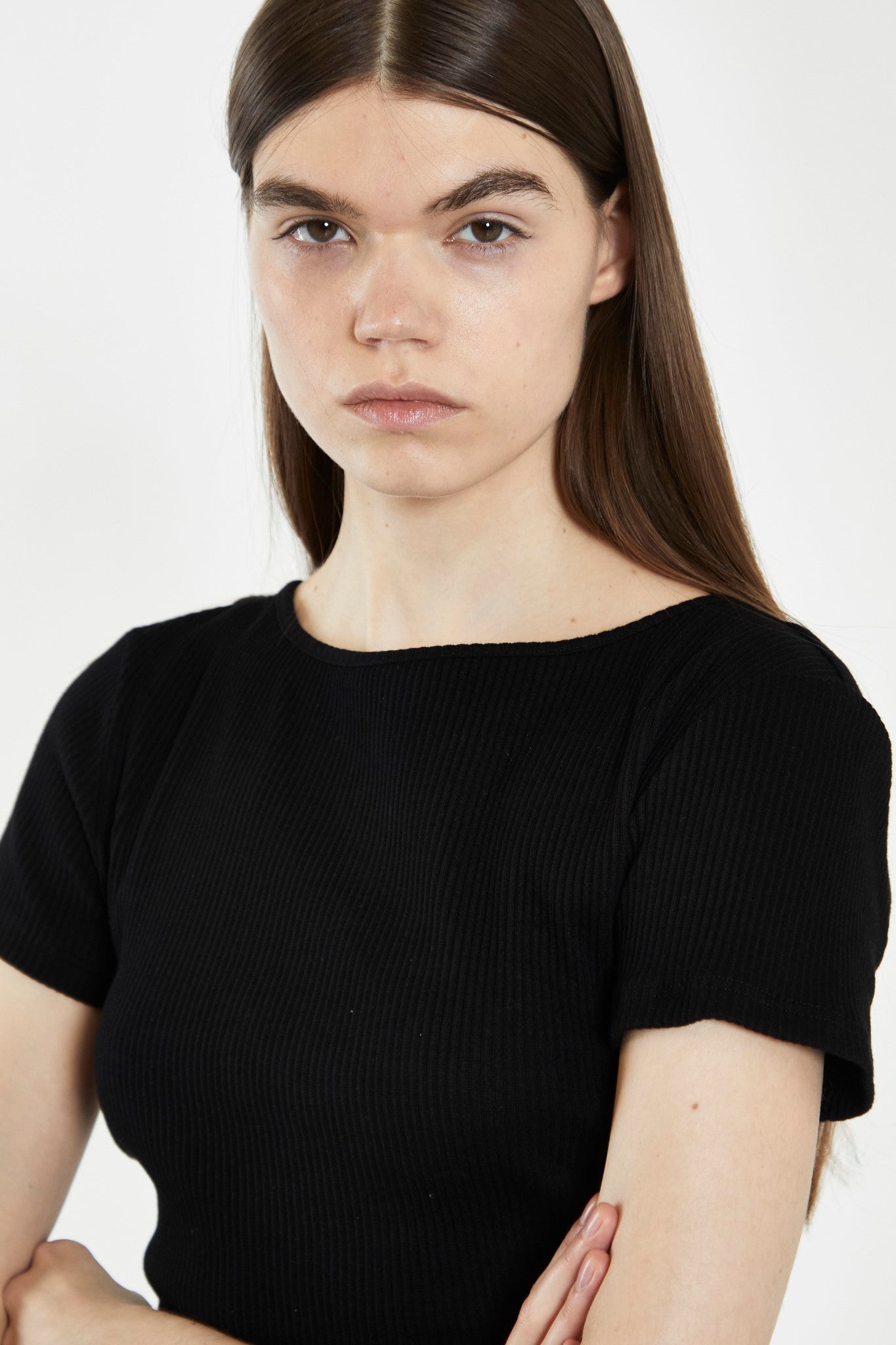 Glamorous Black Rib Open Strappy Back Short Sleeve Top