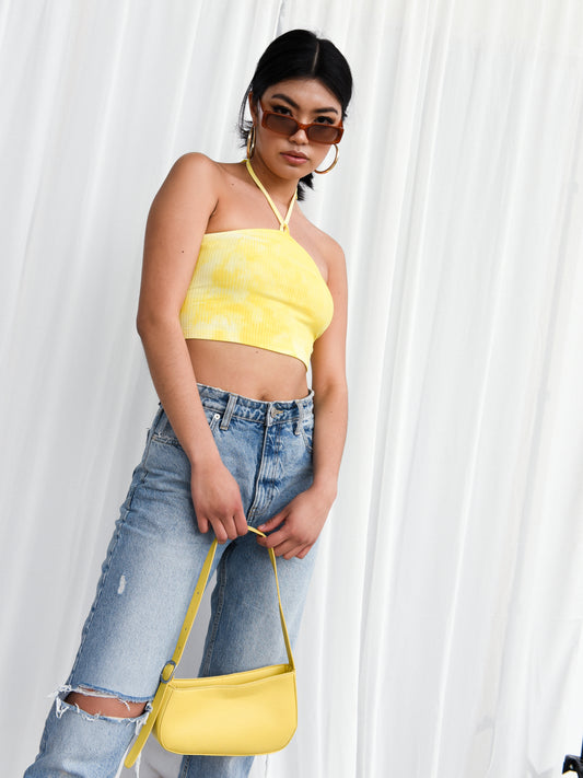 Glamorous Yellow Tie Dye Halter Neck Crop Top