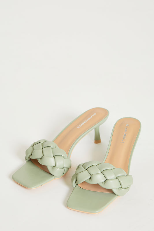 Glamorous Plaited Mint Mules