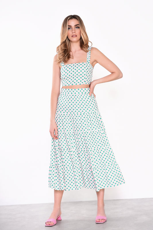 Glamorous Pink Green Floral Square Print Wide Strap Crop Top