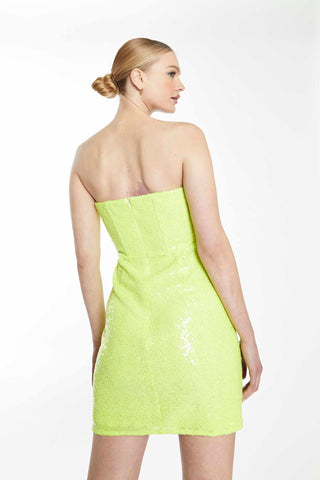 Glamorous Collection Acid Green Sequin Corset Dress with Fixed Wrap Skirt