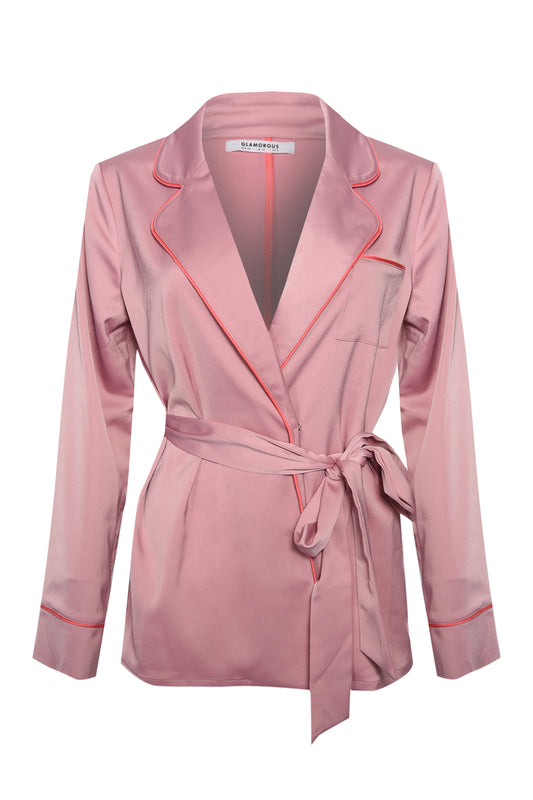 Glamorous Dusted Pink Satin Tie Waist Blazer