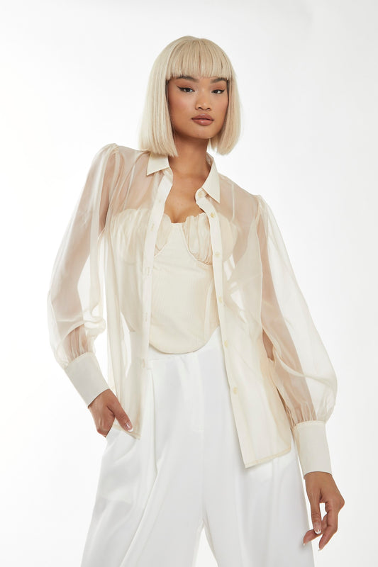 Nude Organza Oversized Shirt