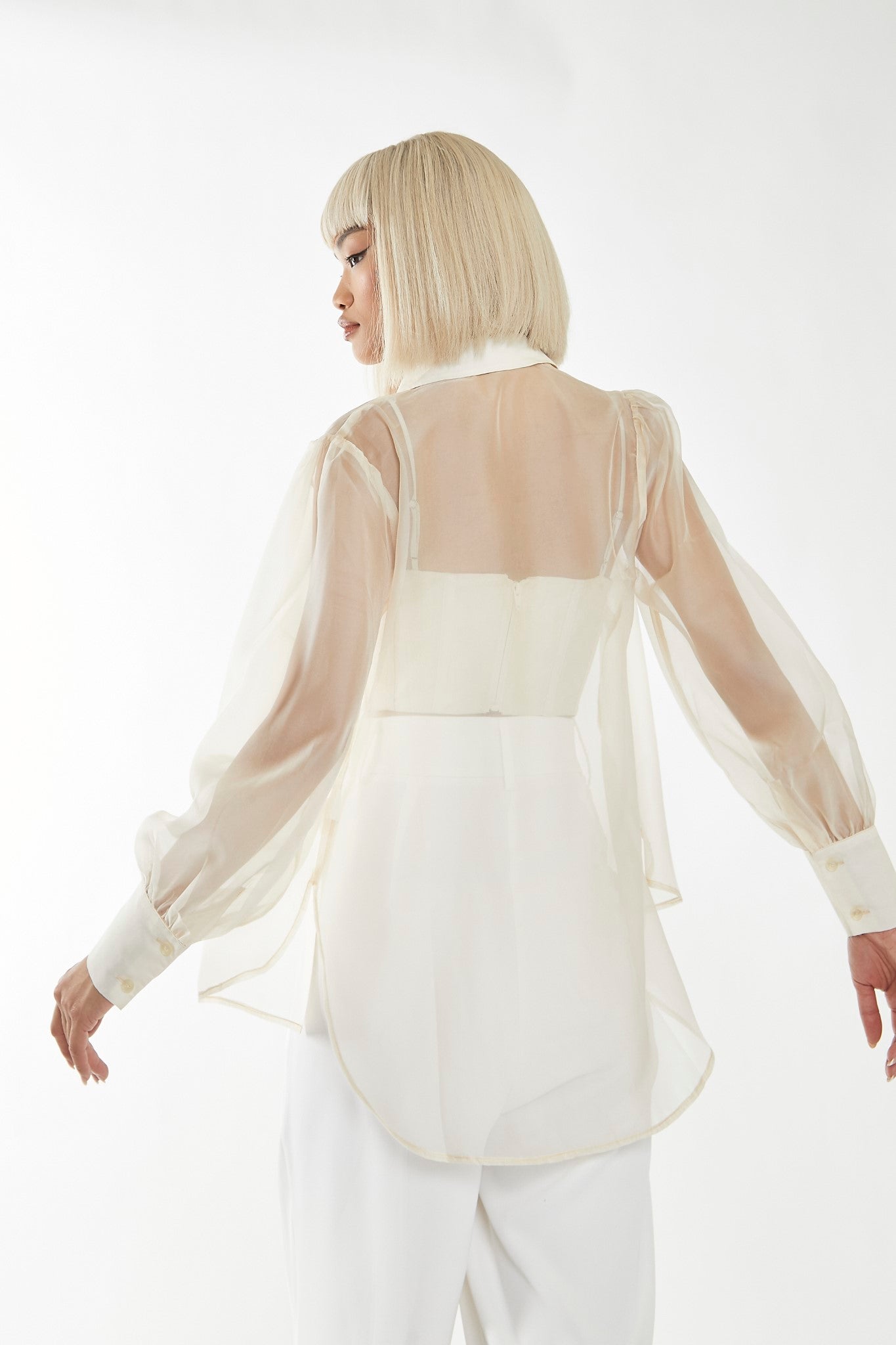 Nude Organza Oversized Shirt