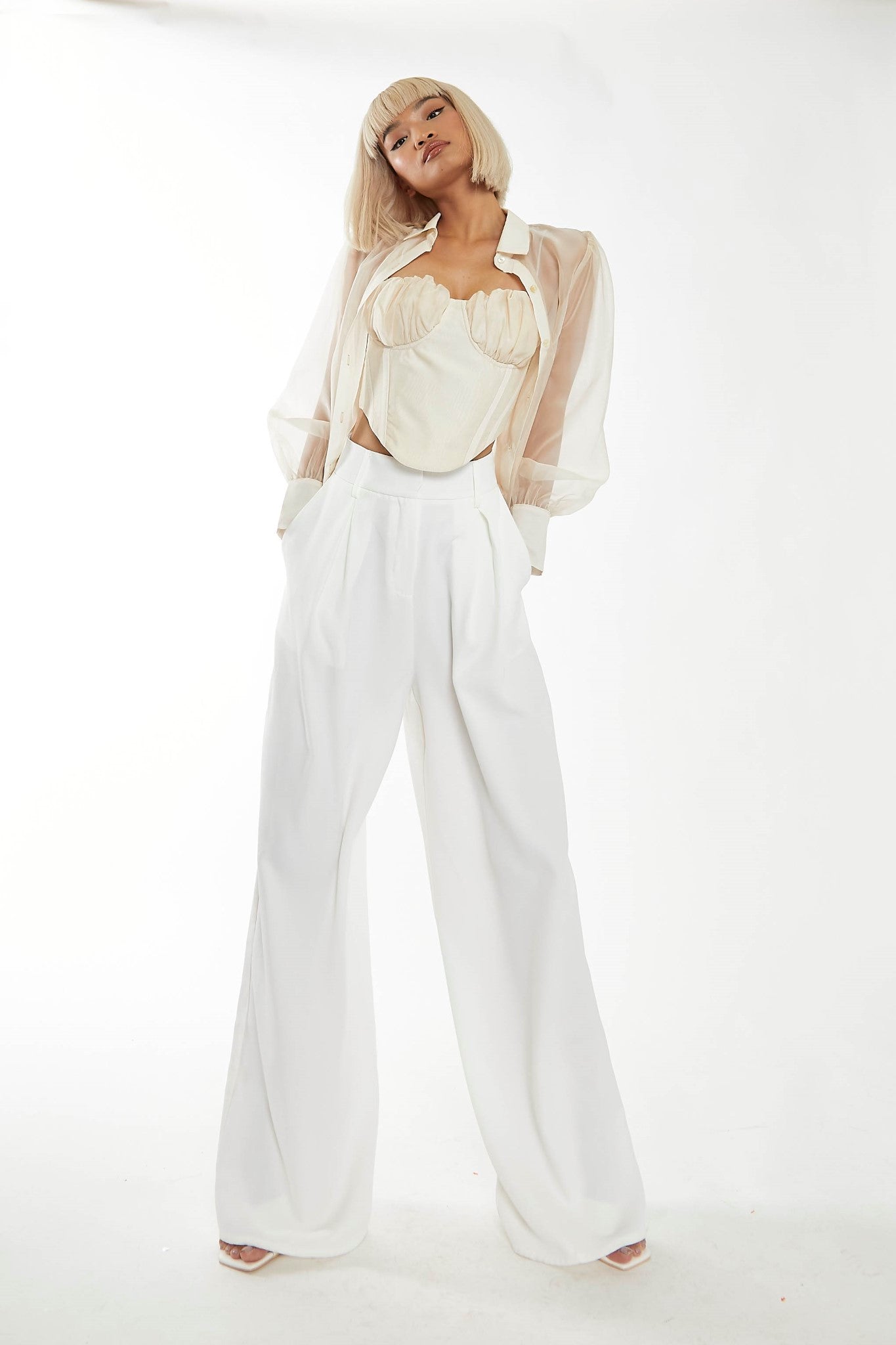 Nude Organza Oversized Shirt