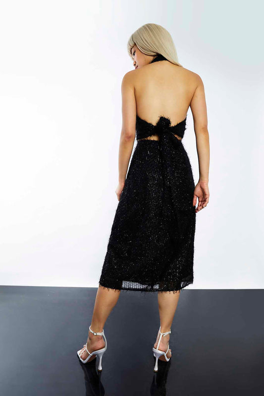 Glamorous Studio Black textured Chiffon Midi Skirt with Side Split