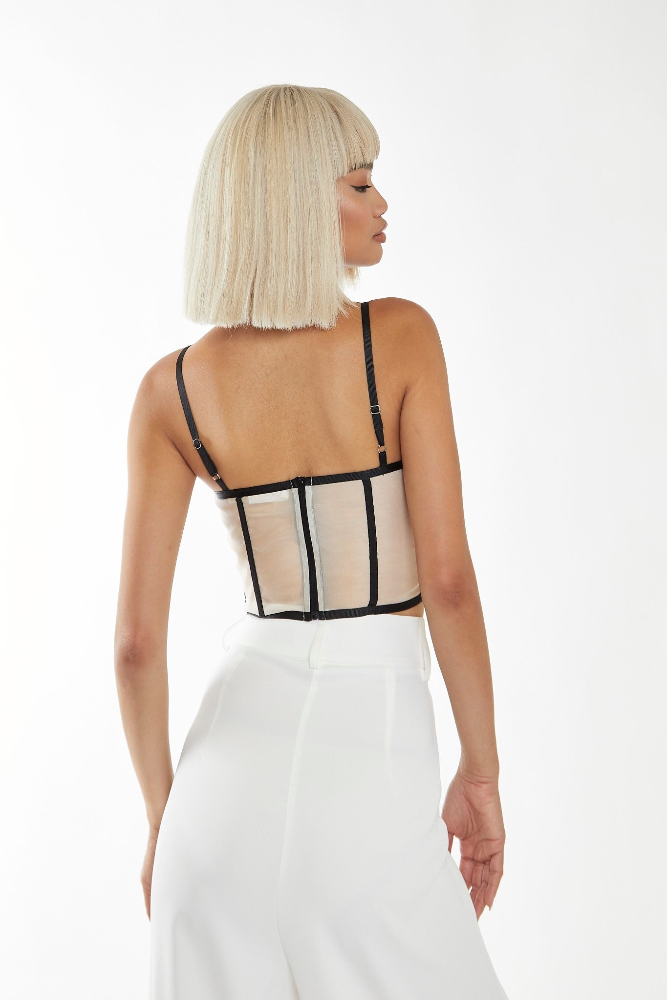 Nude-Black Strappy Corset Top
