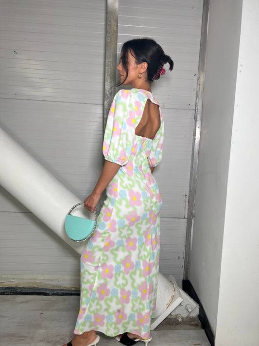 Multi Blurred Floral Maxi Dress