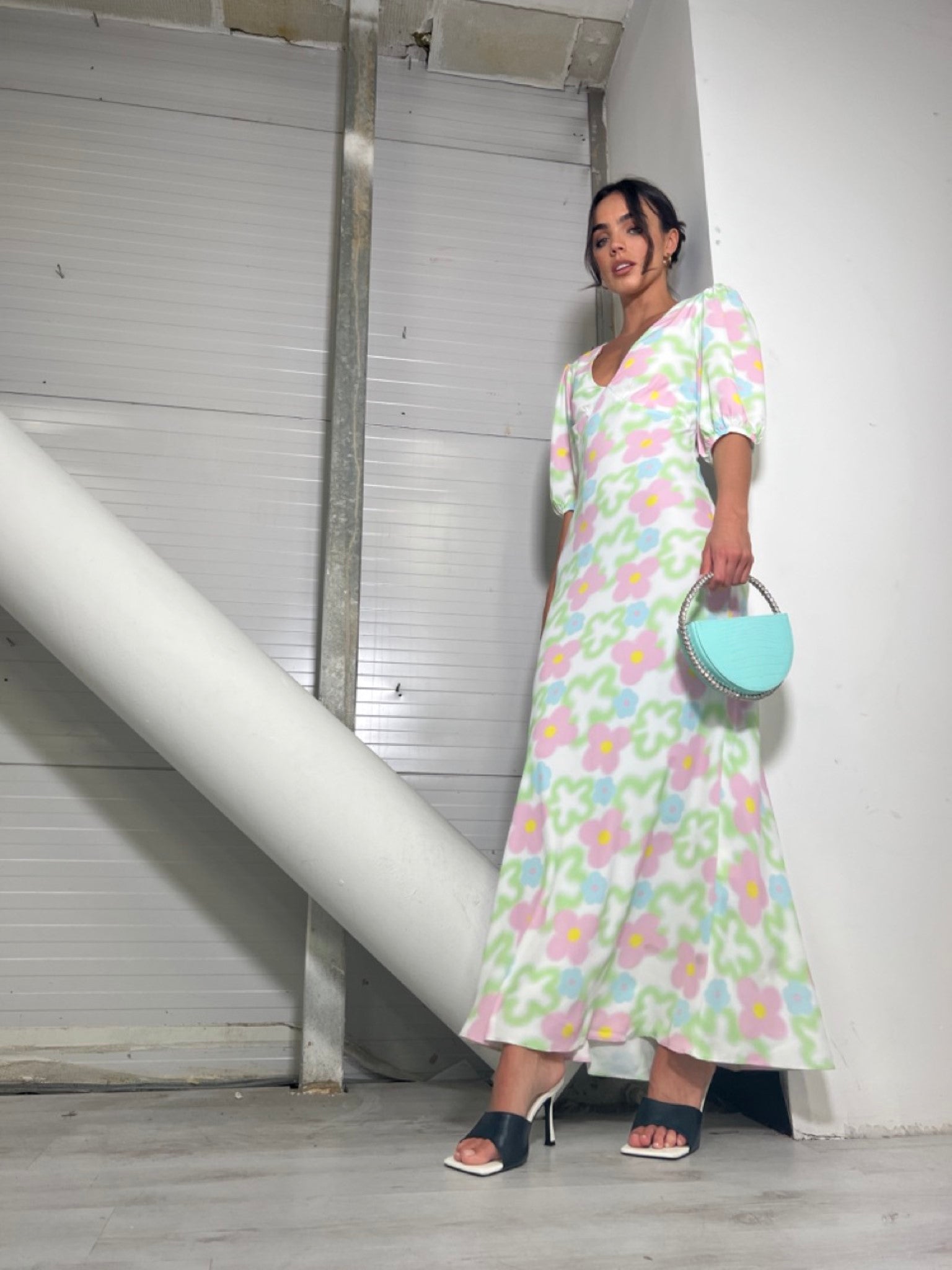 Multi Blurred Floral Maxi Dress