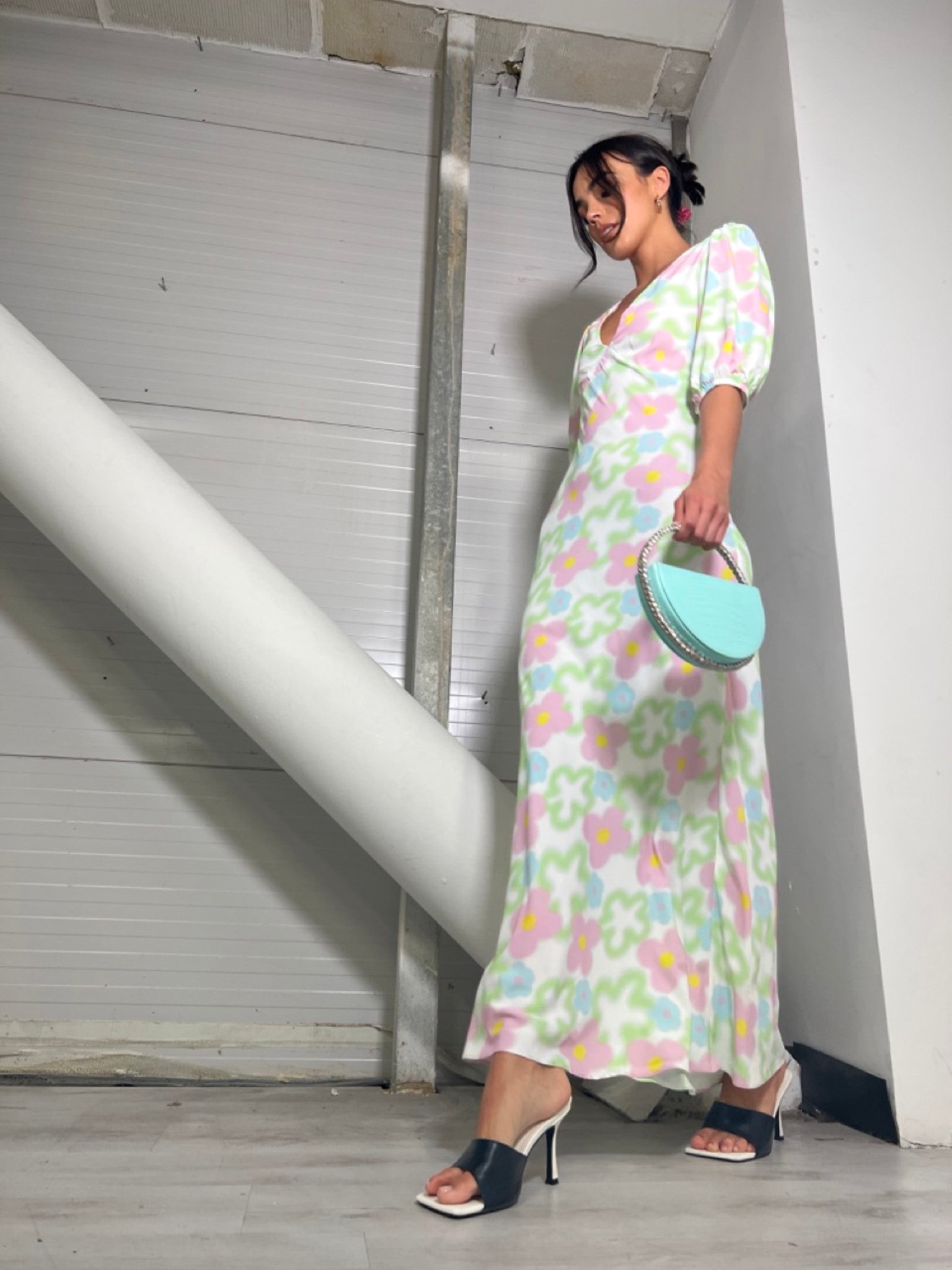 Multi Blurred Floral Maxi Dress