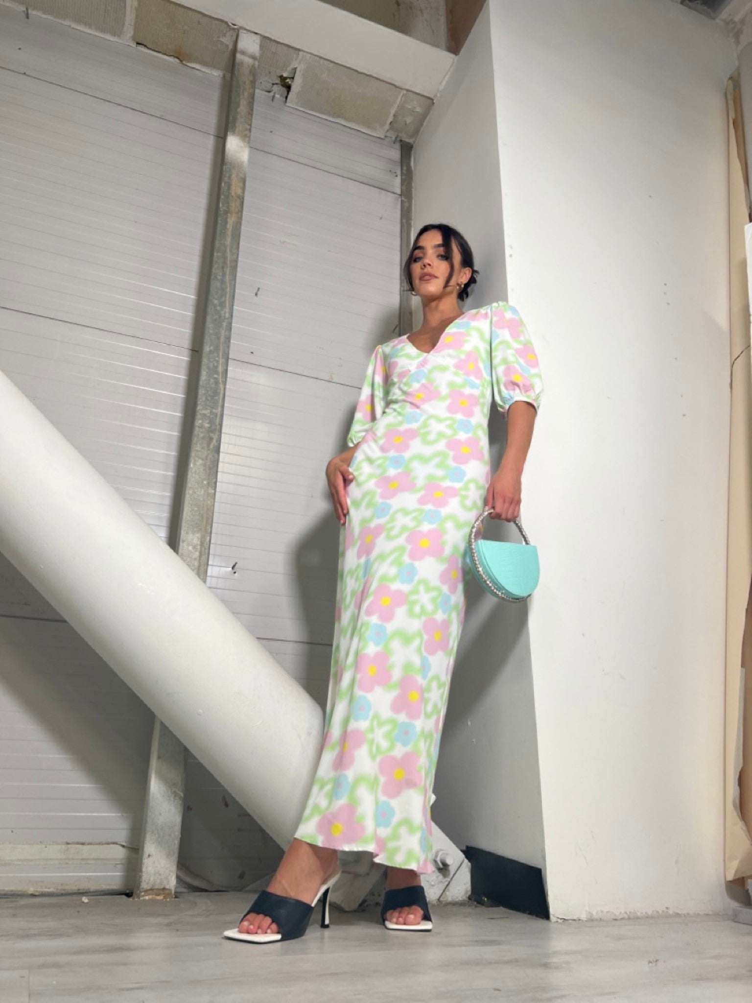 Multi Blurred Floral Maxi Dress