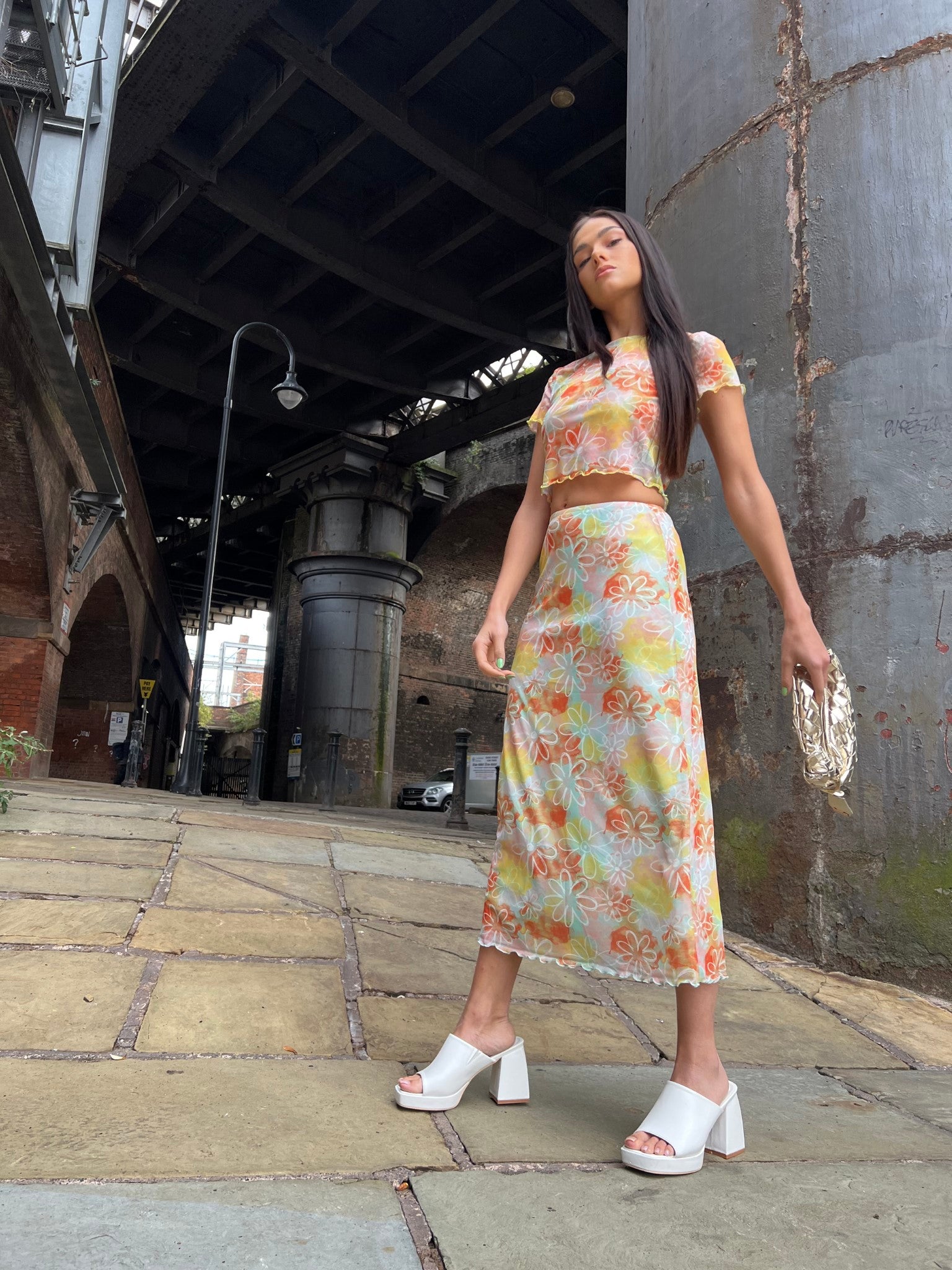 Multicolour Floral Lettuce Hem Baby Tee