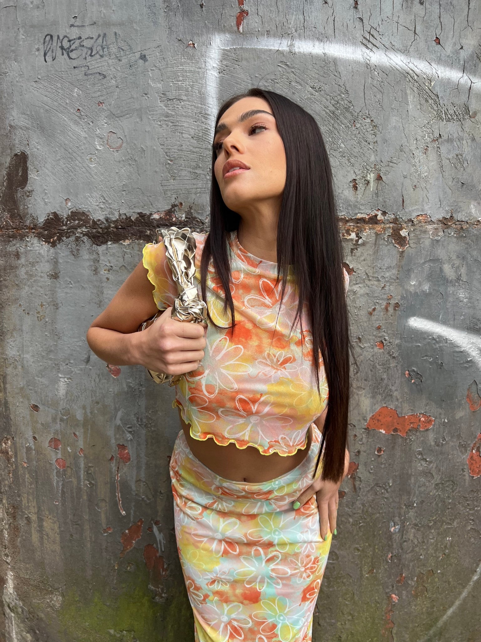 Multicolour Floral Lettuce Hem Baby Tee