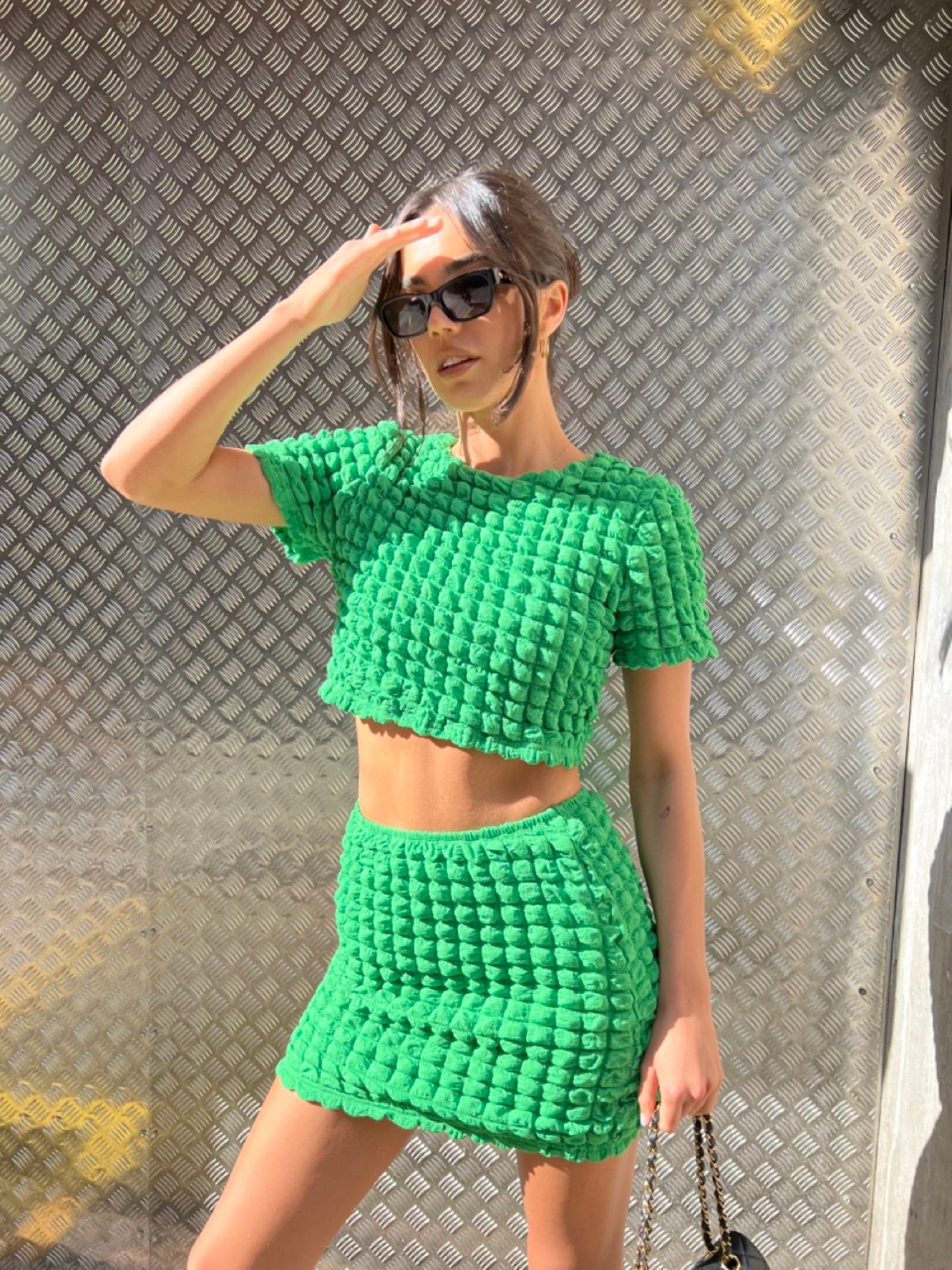 Textured Green Crop Top