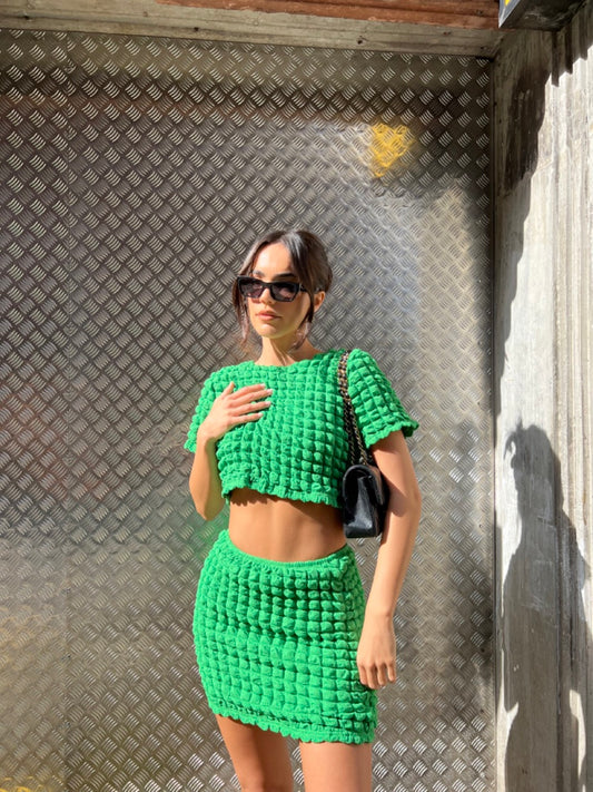 Textured Green Mini Skirt