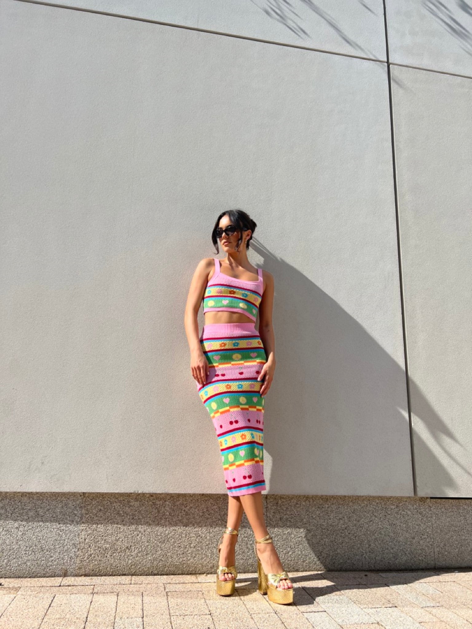 Novelty Stripe Knitted Midi Skirt
