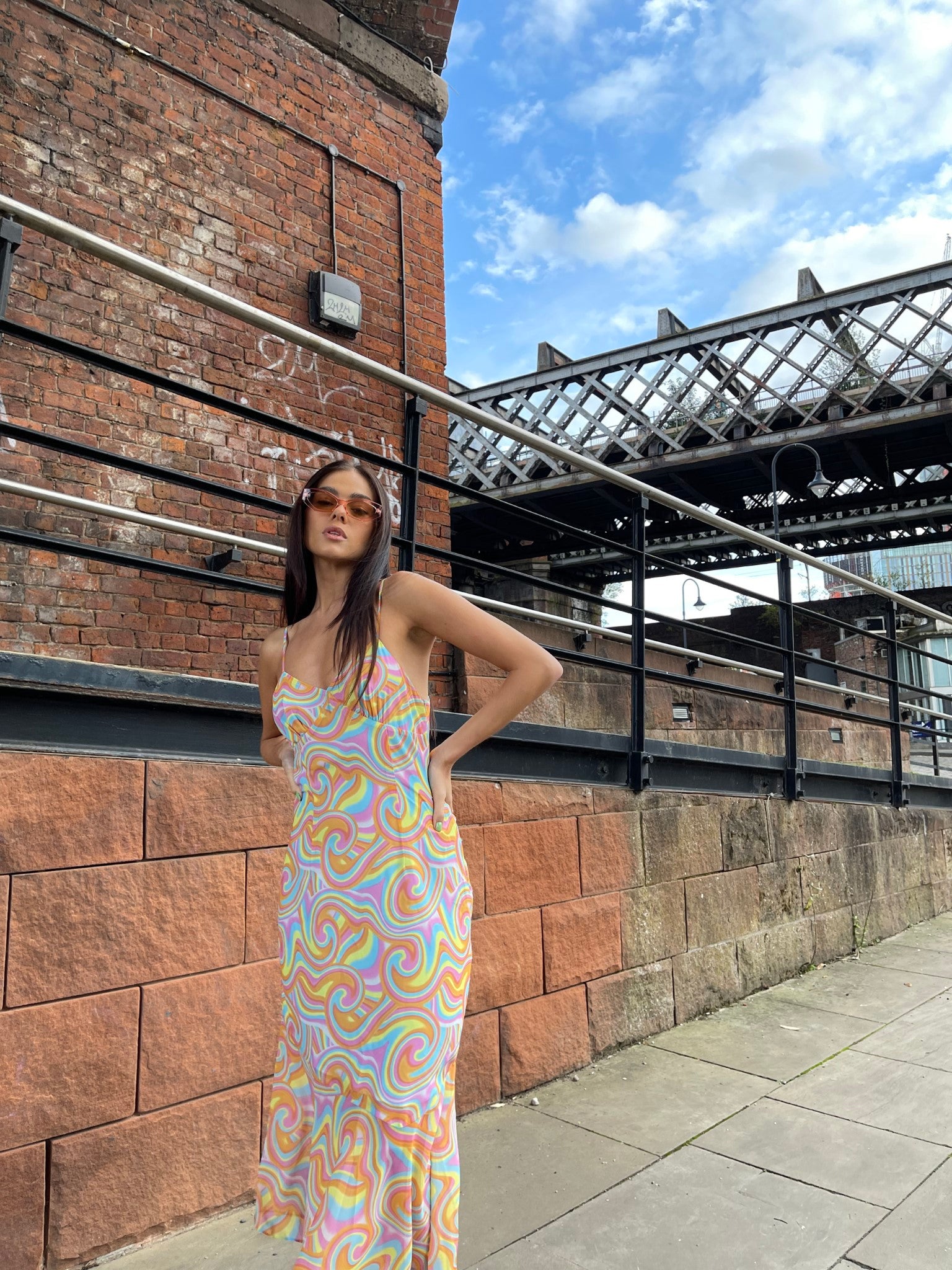 Rainbow Swirl Asymmetric Hanky Hem Midi-dress