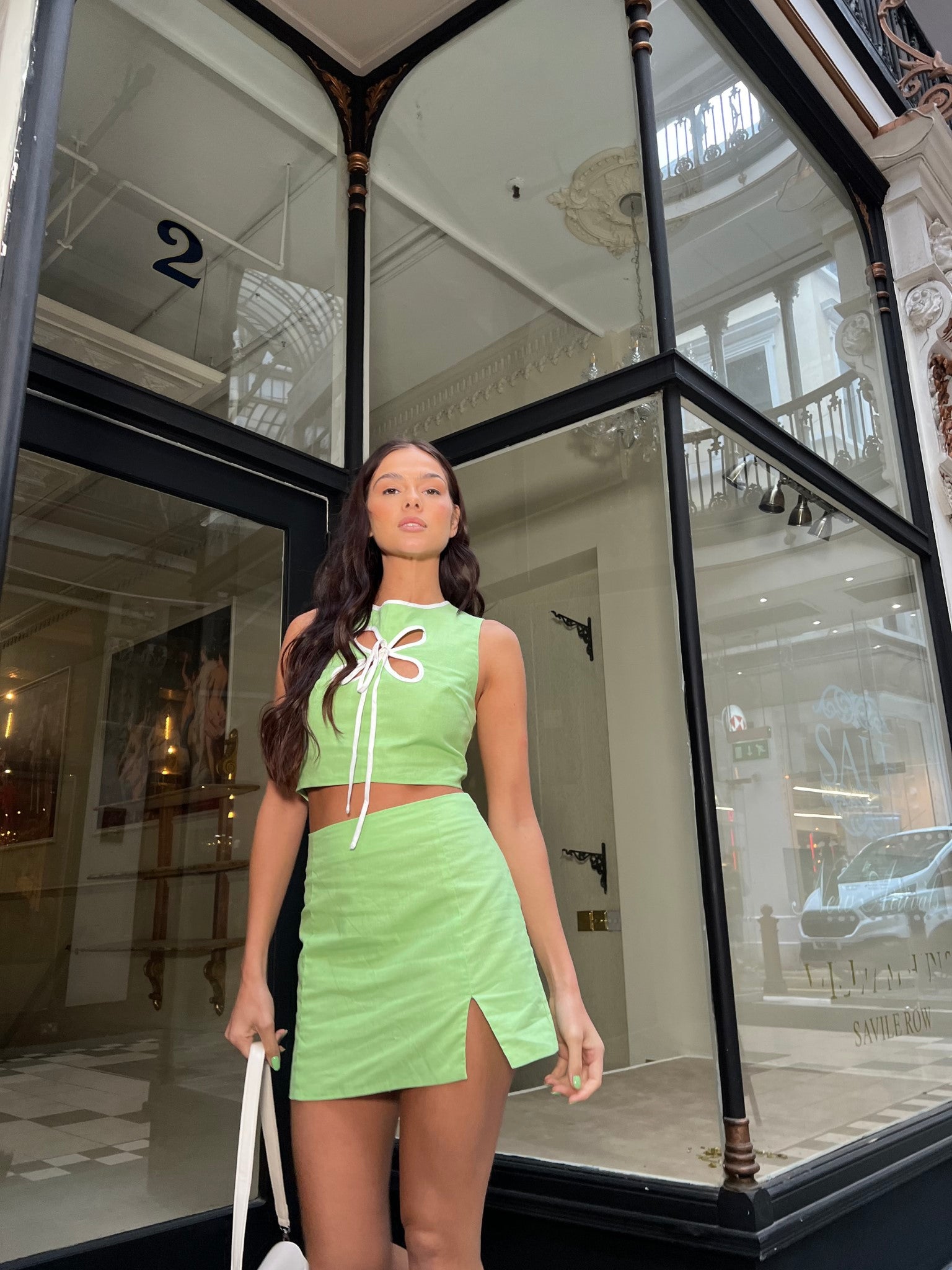 Paradise Green Notch Split Mini-Skirt