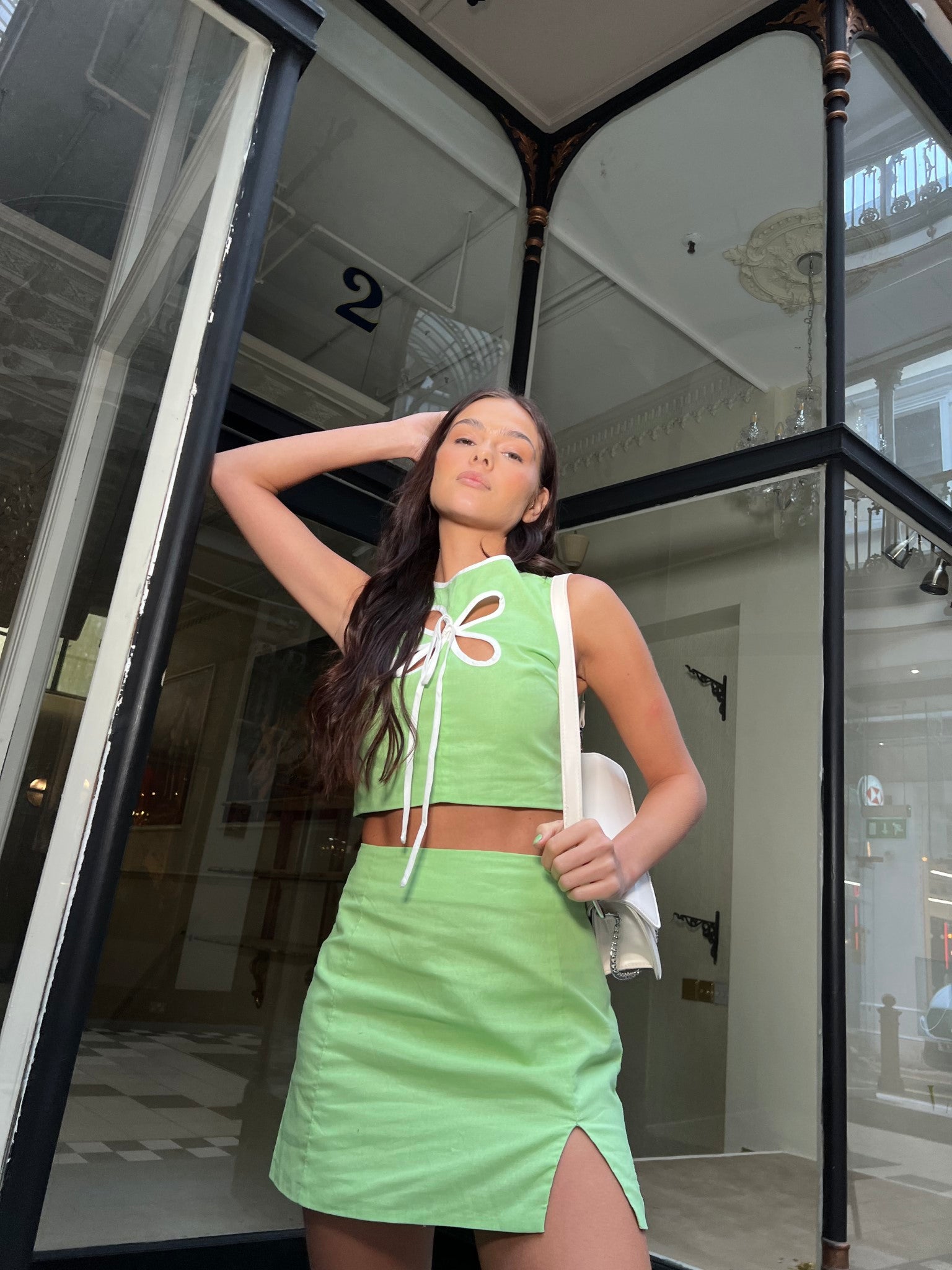 Paradise Green Notch Split Mini-Skirt