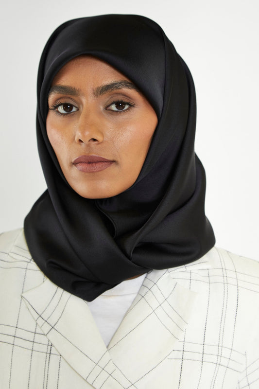 Black Satin Headscarf