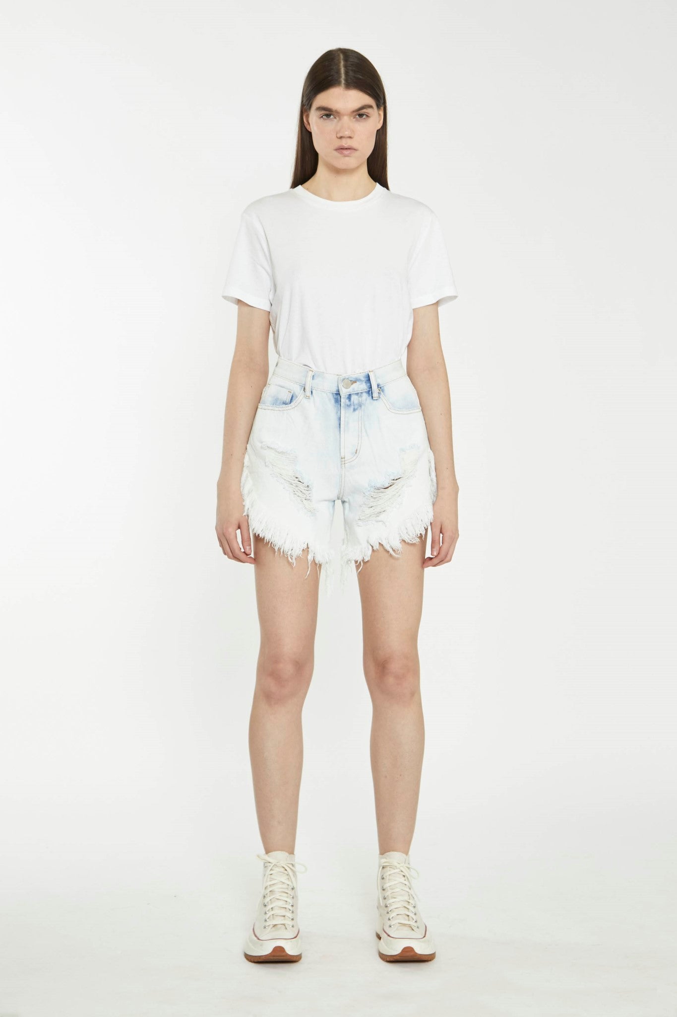 Bleach Acid Distressed Denim Shorts