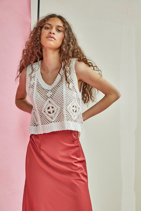 Glamorous White V Neck Crochet Tank Top