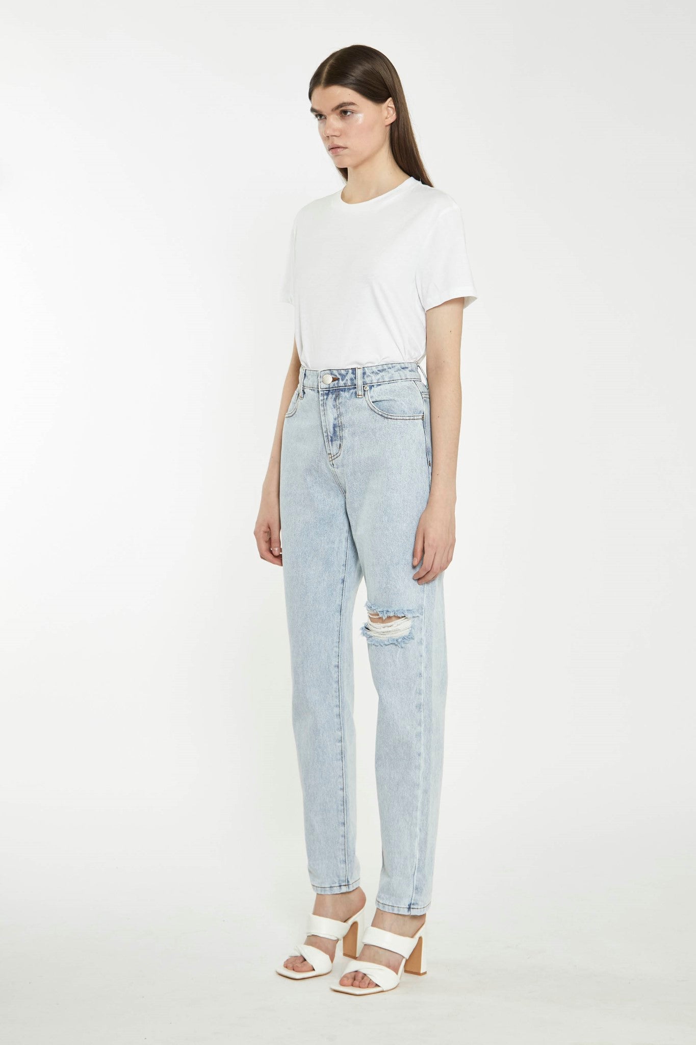 Antique Bleach Distressed Straight-Leg Jeans