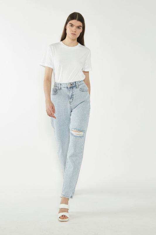 Antique Bleach Distressed Straight-Leg Jeans