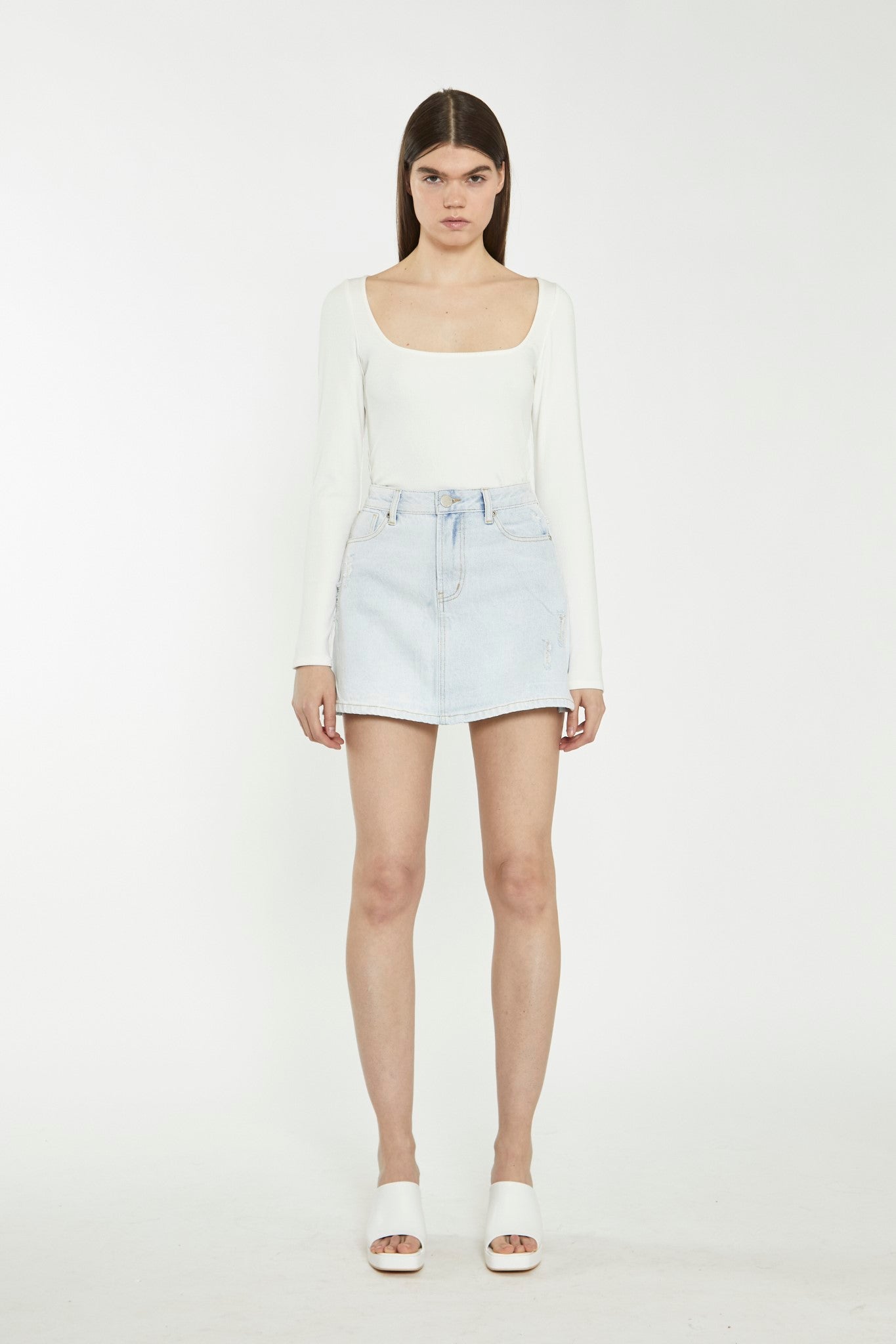 Light Antique Bleach Denim Mini-Skirt