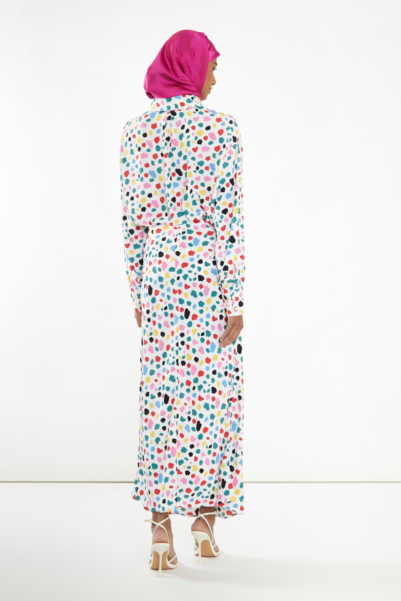 Abstract Spot Bias-Cut Maxi-skirt